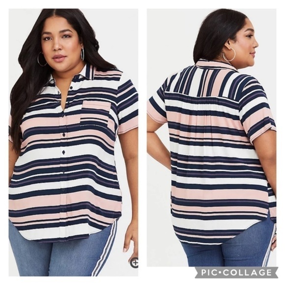 Torrid Stripe Challis Button Down Top - Picture 1 of 6